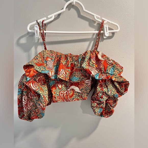 Ulla Johnson  Carla Cold Shoulder Cropped Floral Print Cotton Poplin Top Size 2 - Picture 5 of 8